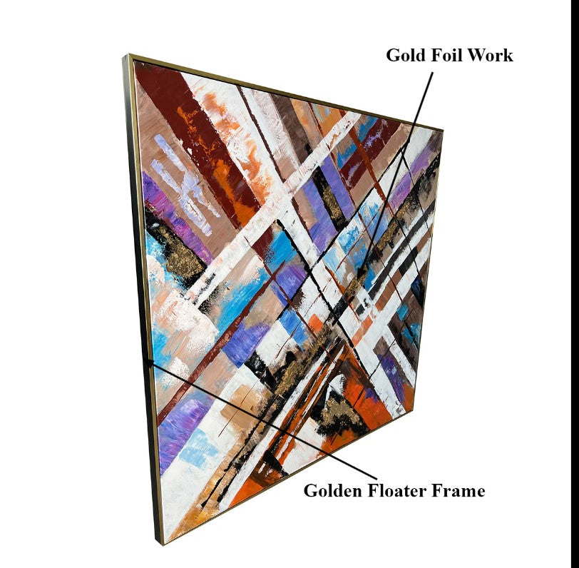 Blissful Brushstrokes Modern Art Paintings (With outer Floater Frame)