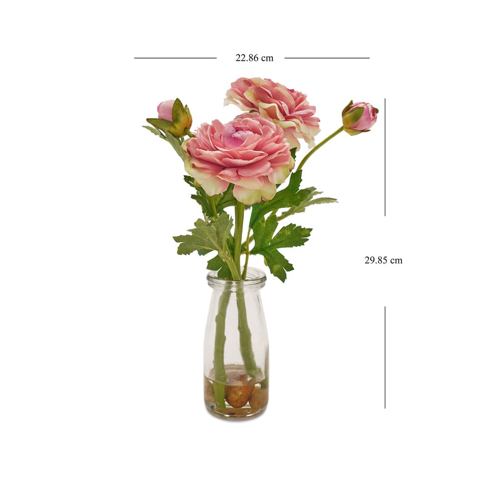 Pink Artificial Camellia Plant with Glass Vase