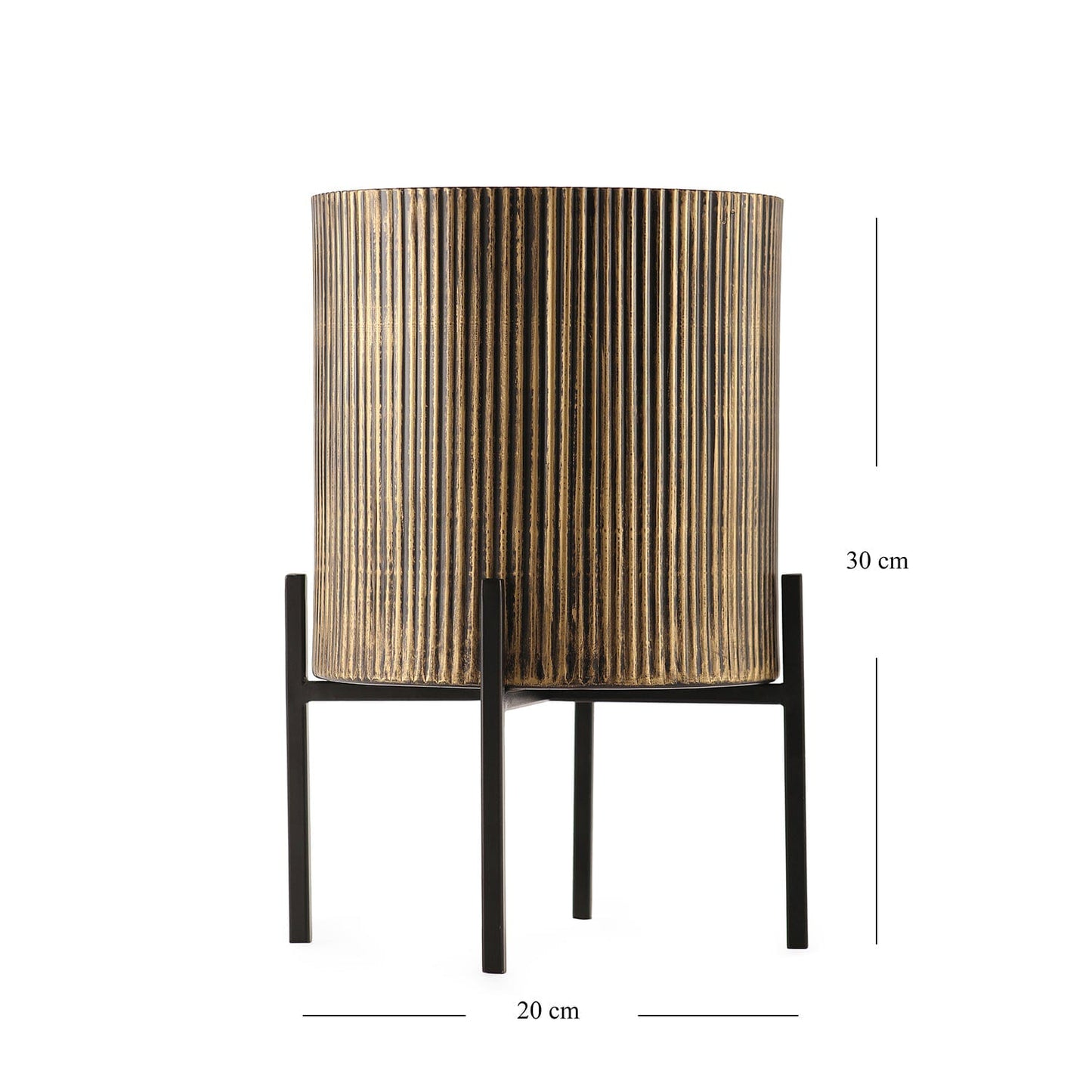 Black Iron Ribbed Planter With Stand Medium