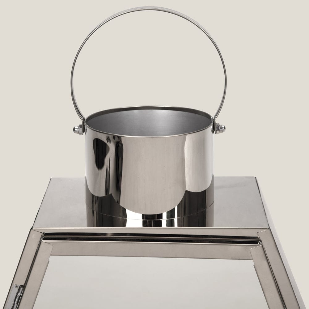 Hexad Silver Stainless Steel & Glass Lantern