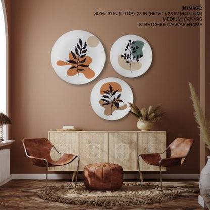 Set of 3 Bohemian Minimal Leaves – Circular Wooden Frames