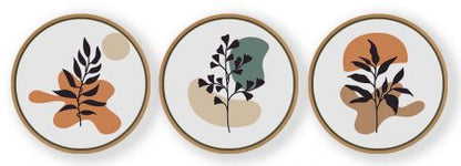 Set of 3 Bohemian Minimal Leaves – Circular Wooden Frames