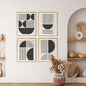 Set of 4 black trendy geometric grunge line drawing