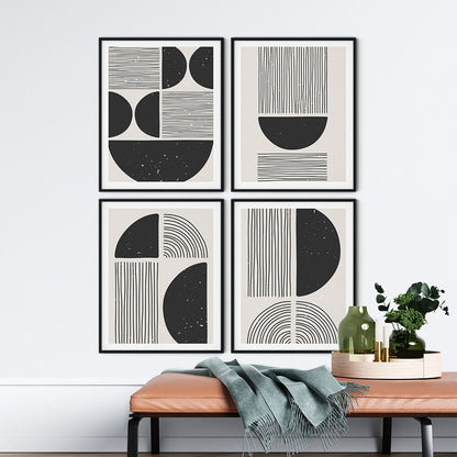 Set of 4 black trendy geometric grunge line drawing
