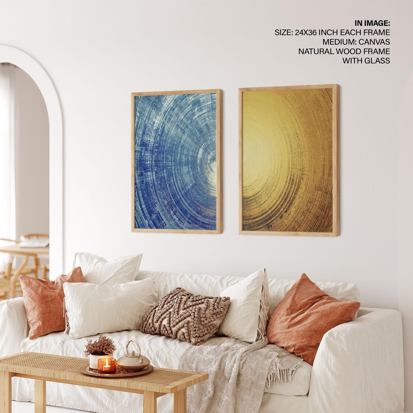 Set of 2 abstract blue and yellow circle