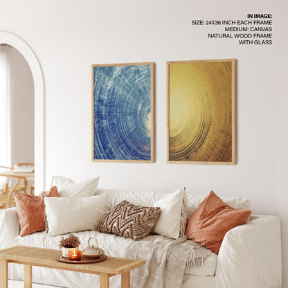 Set of 2 abstract blue and yellow circle