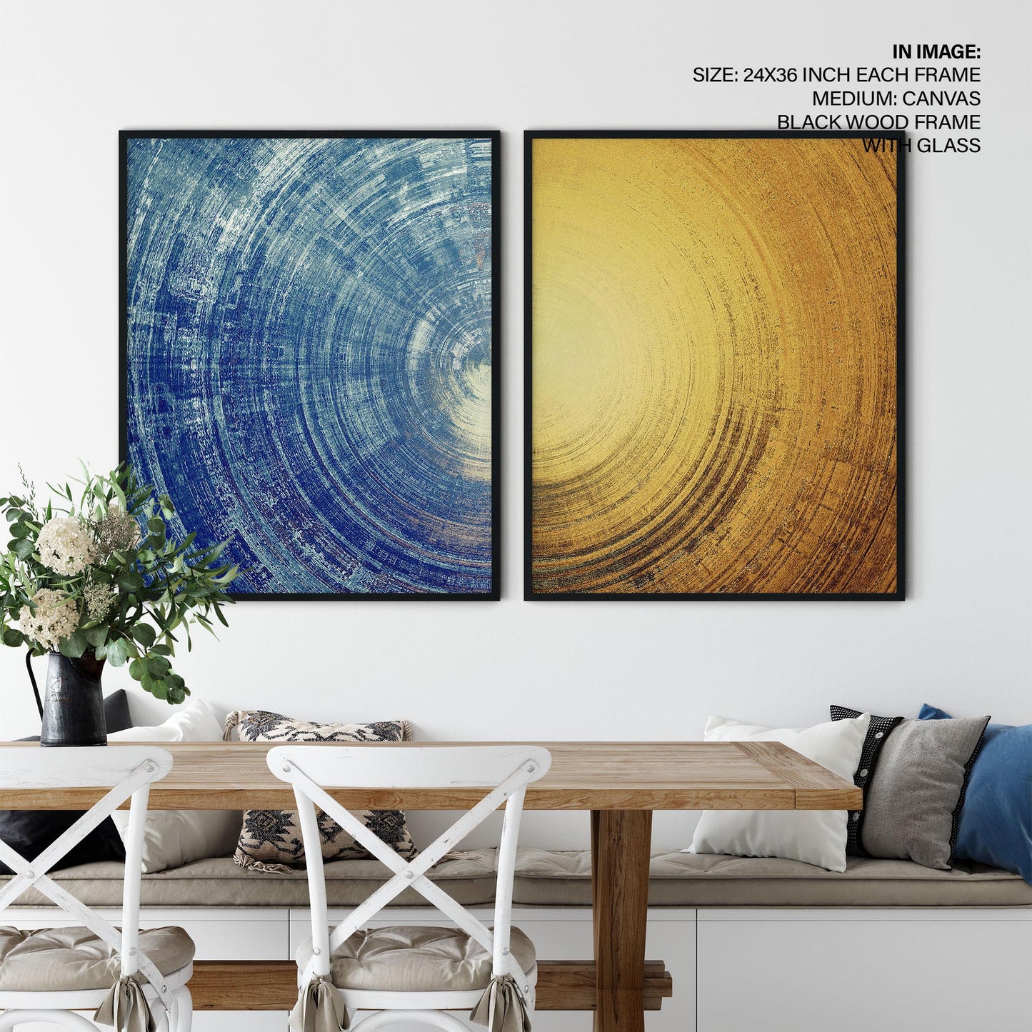 Set of 2 abstract blue and yellow circle