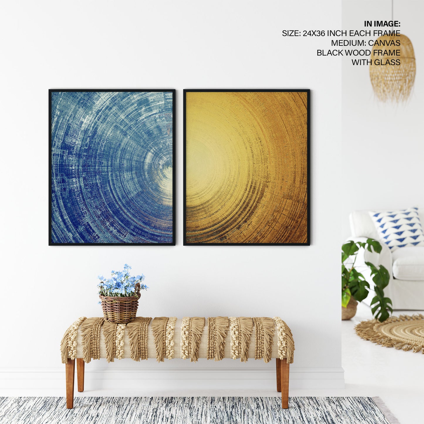 Set of 2 abstract blue and yellow circle