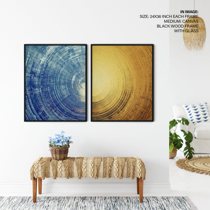 Set of 2 abstract blue and yellow circle