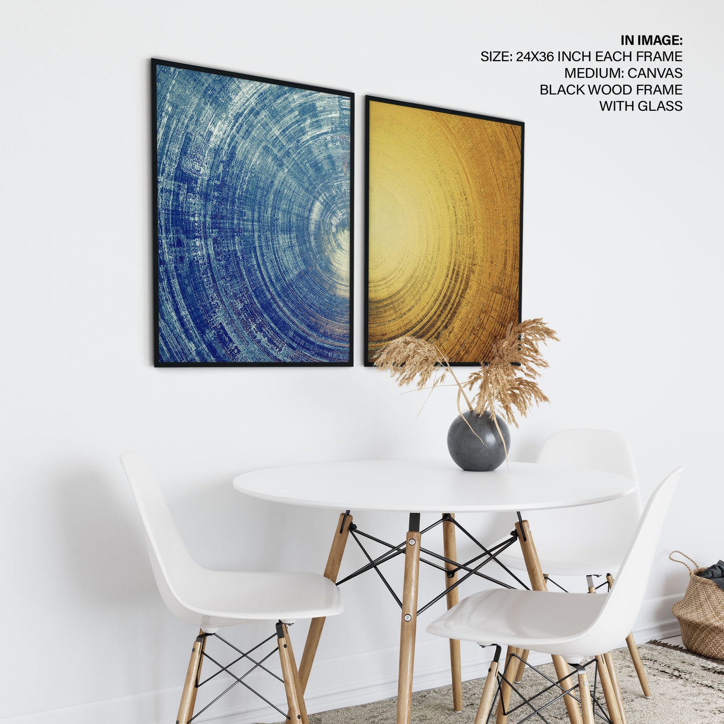 Set of 2 abstract blue and yellow circle