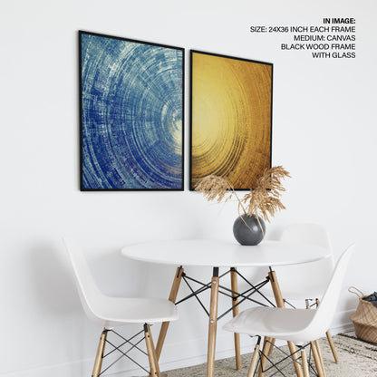 Set of 2 abstract blue and yellow circle