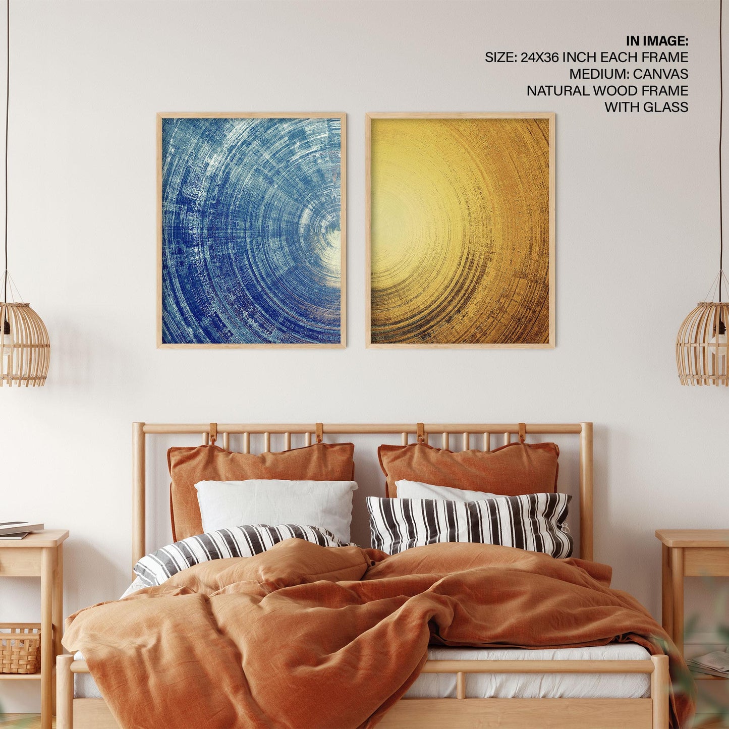 Set of 2 abstract blue and yellow circle