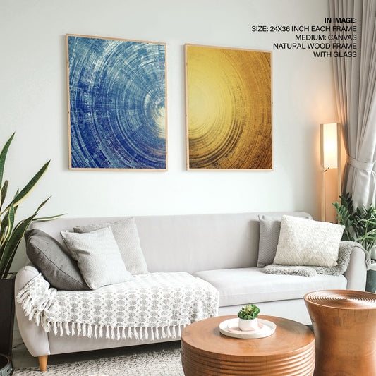 Set of 2 abstract blue and yellow circle