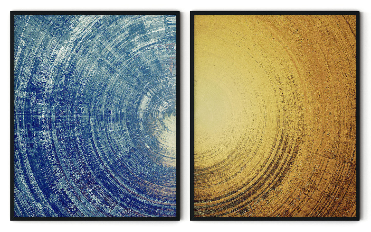 Set of 2 abstract blue and yellow circle