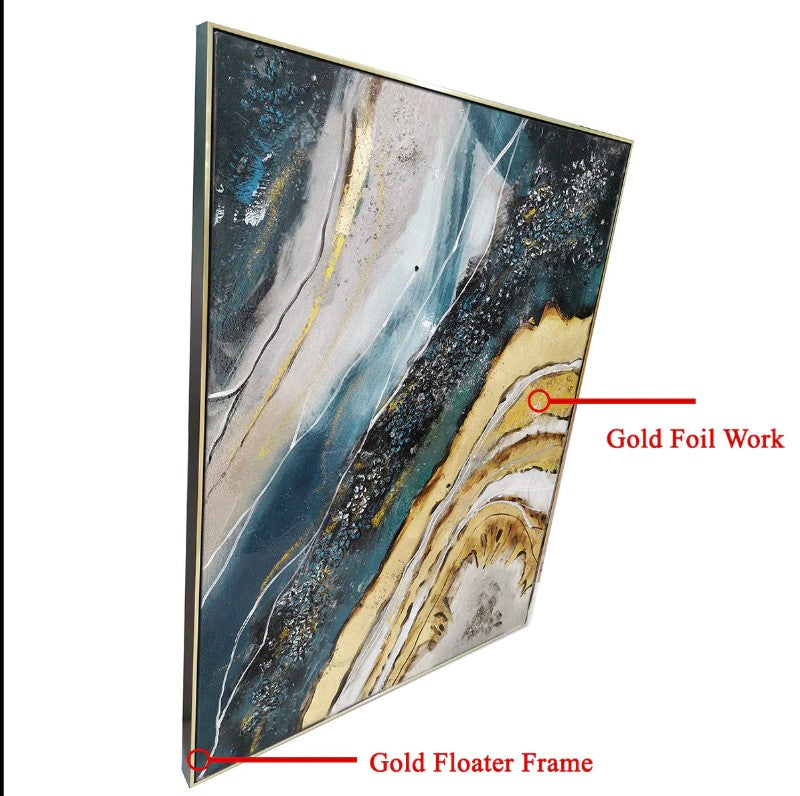 Gilded Glamour 100% Hand Painted Wall Painting (With outer Floater Frame)