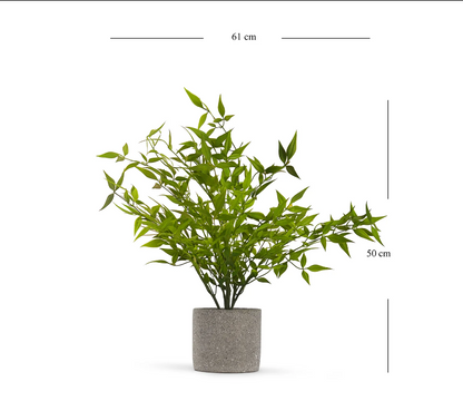 Green Faux Plant With Cement Pot