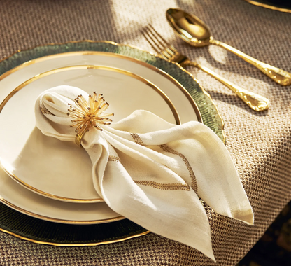 Set of 4 Beige and Gold Foil Cotton Napkins