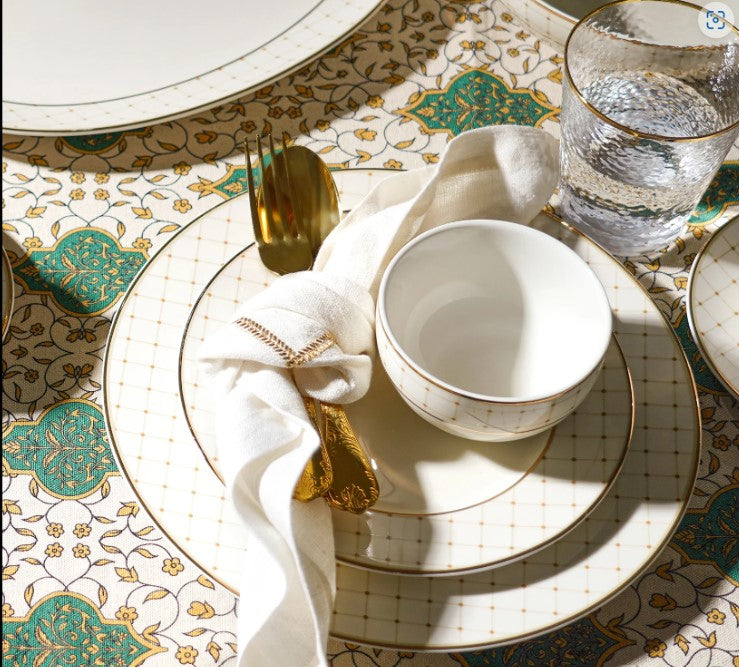 Set of 4 Beige and Gold Foil Cotton Napkins