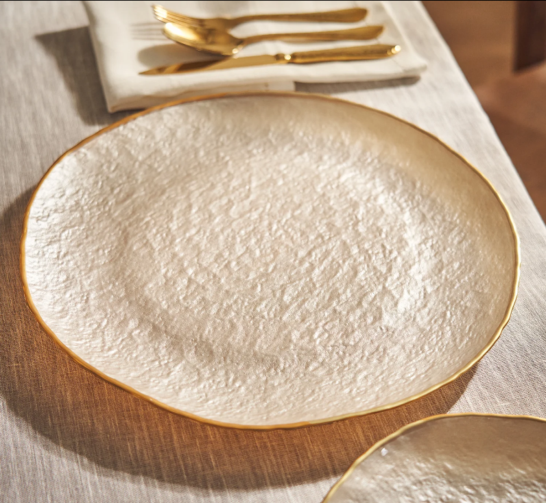 Set of 2 Beige Dune Glass Dinner Plates