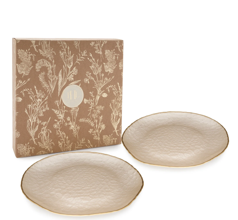 Set of 2 Beige Dune Glass Dinner Plates
