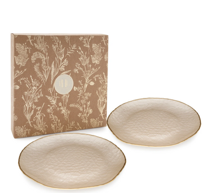 Set of 2 Beige Dune Glass Dinner Plates
