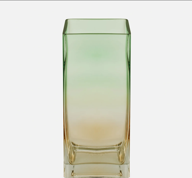 Green and Yellow Ombre Rectangular Glass Vase - Large