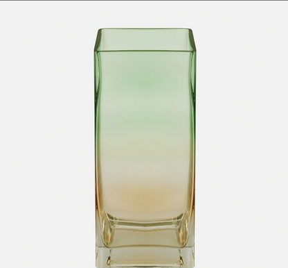 Green and Yellow Ombre Rectangular Glass Vase - Large