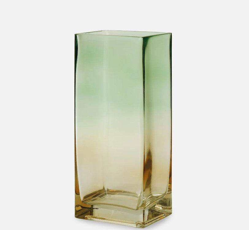 Green and Yellow Ombre Rectangular Glass Vase - Large