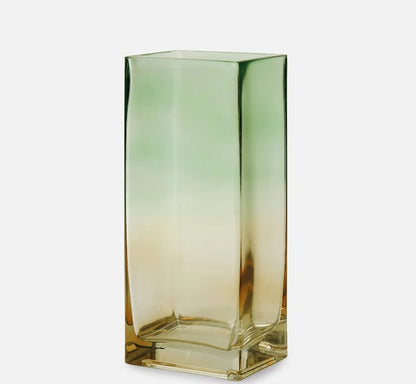 Green and Yellow Ombre Rectangular Glass Vase - Large