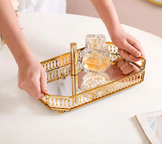 Opulent Gold Octagonal Decorative Mirror Tray