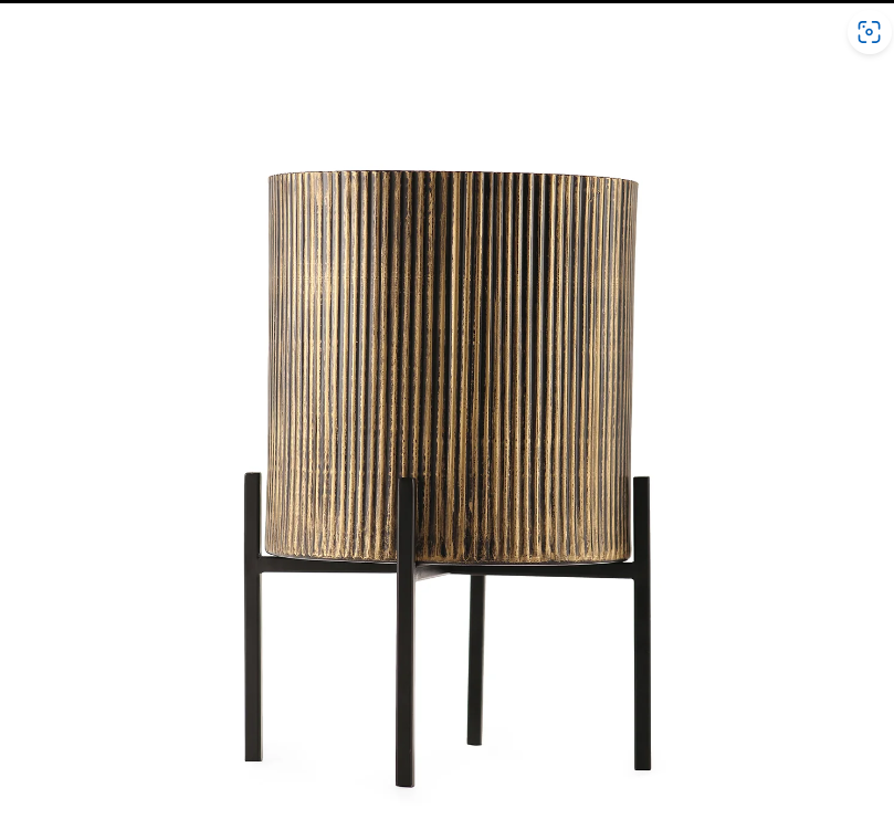 Black Iron Ribbed Planter With Stand Medium