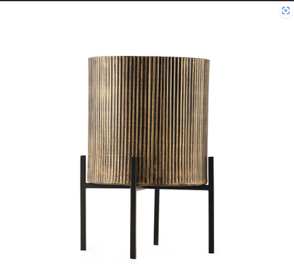 Black Iron Ribbed Planter With Stand Medium