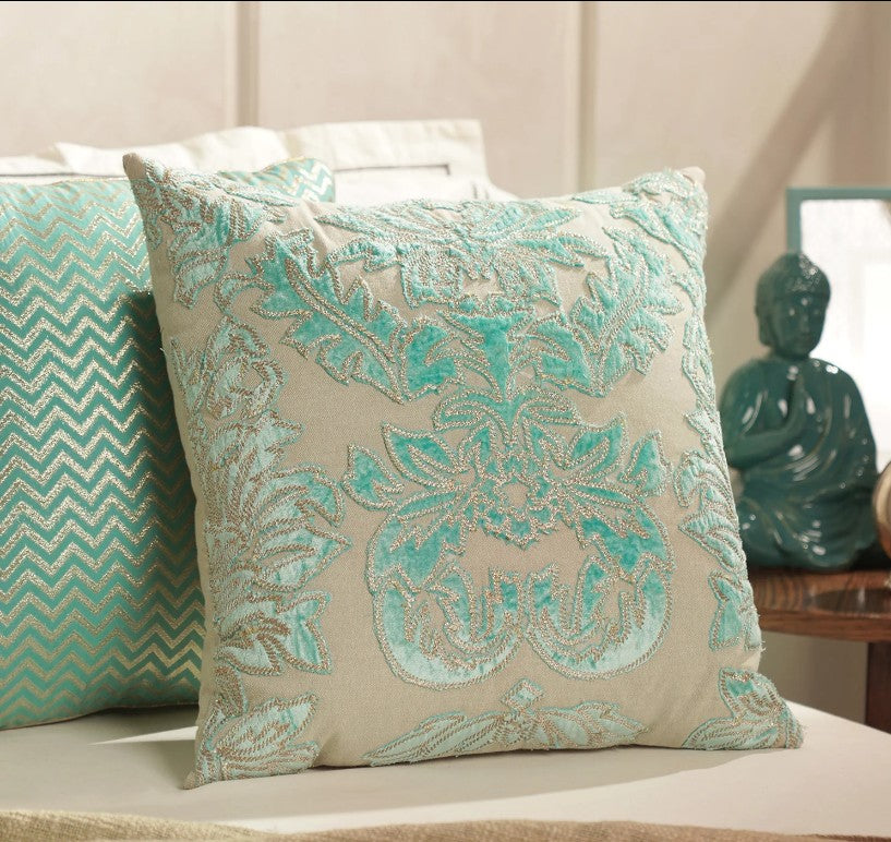 Blue Applique Work Square Cushion Cover