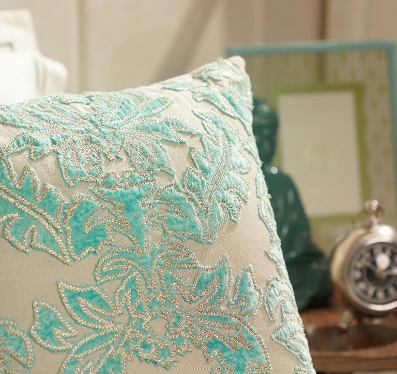 Blue Applique Work Square Cushion Cover