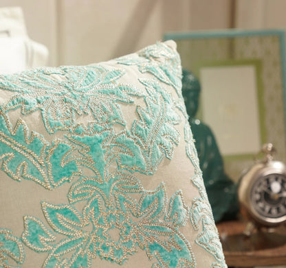 Blue Applique Work Square Cushion Cover
