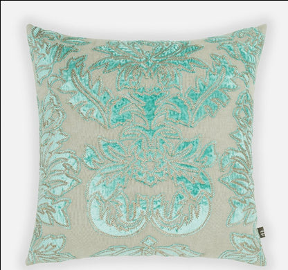Blue Applique Work Square Cushion Cover