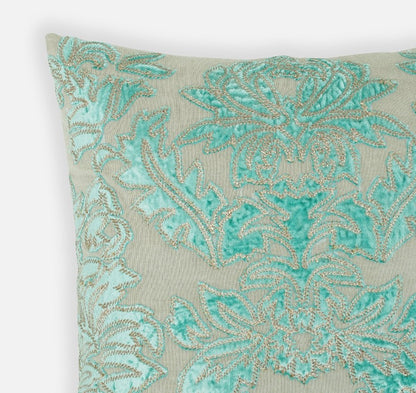 Blue Applique Work Square Cushion Cover