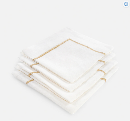 Set of 4 Beige and Gold Foil Cotton Napkins