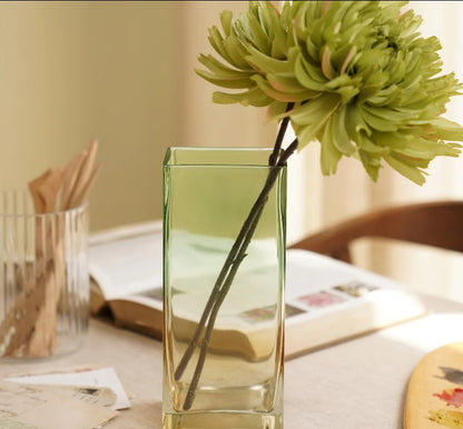 Green and Yellow Ombre Rectangular Glass Vase - Large