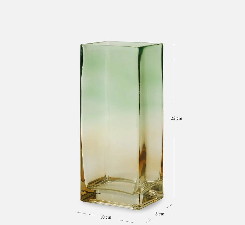 Green and Yellow Ombre Rectangular Glass Vase - Large