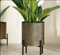 Black Iron Ribbed Planter With Stand Medium