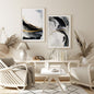 Set of 2 contemporary brushstrokes black white golden abstract painting