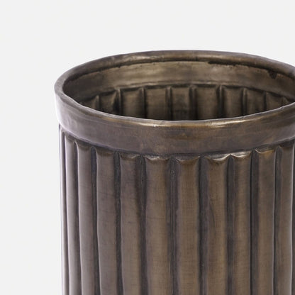 Dark Brown Ribbed Aluminium Planter - Small