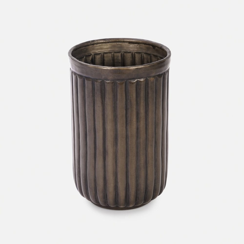 Dark Brown Ribbed Aluminium Planter - Small