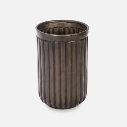 Dark Brown Ribbed Aluminium Planter - Small