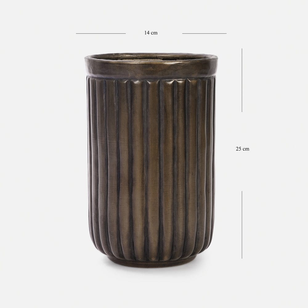 Dark Brown Ribbed Aluminium Planter - Small