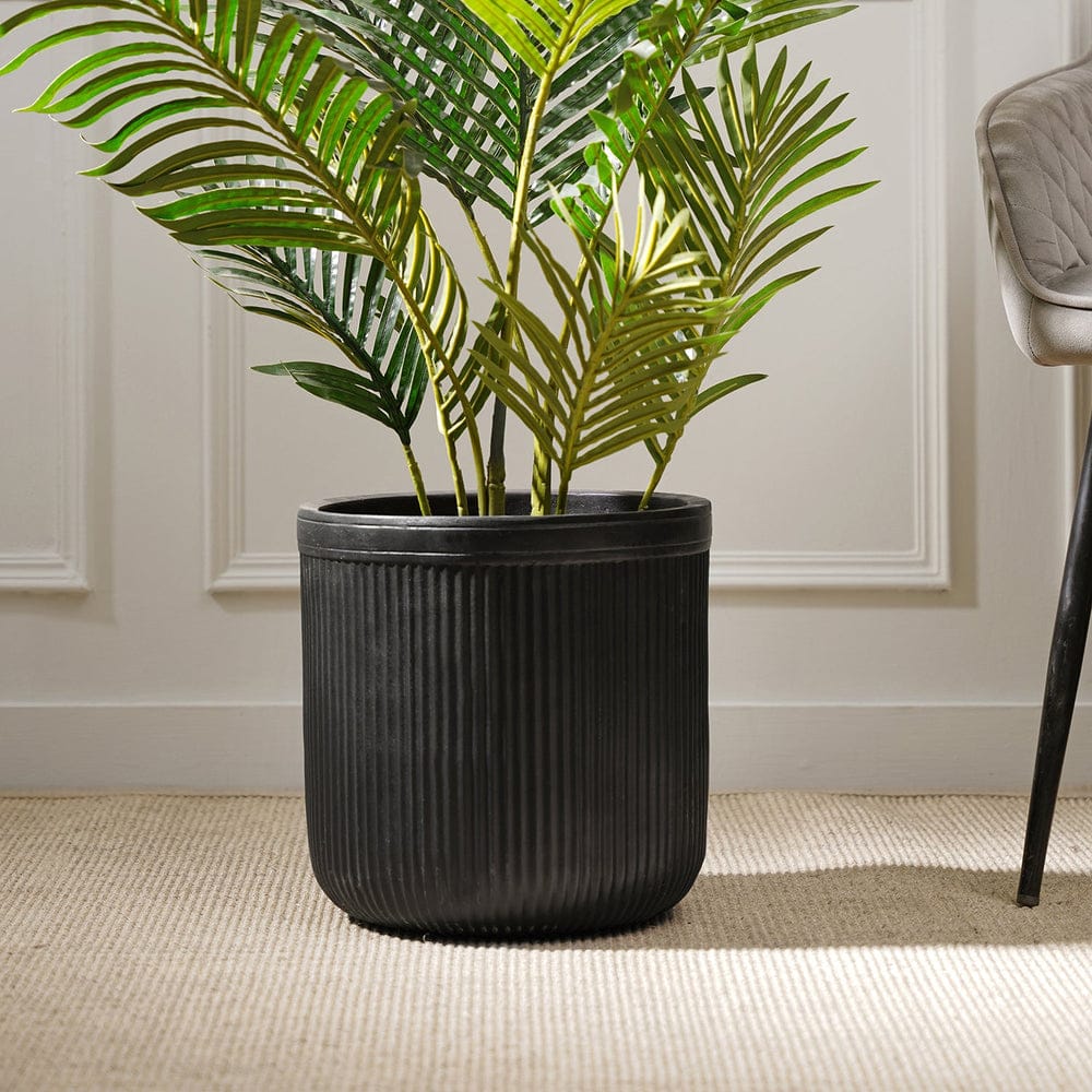 Black Vertical Ribbed Polyfibre Clay Pot Medium