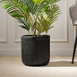 Black Vertical Ribbed Polyfibre Clay Pot Medium