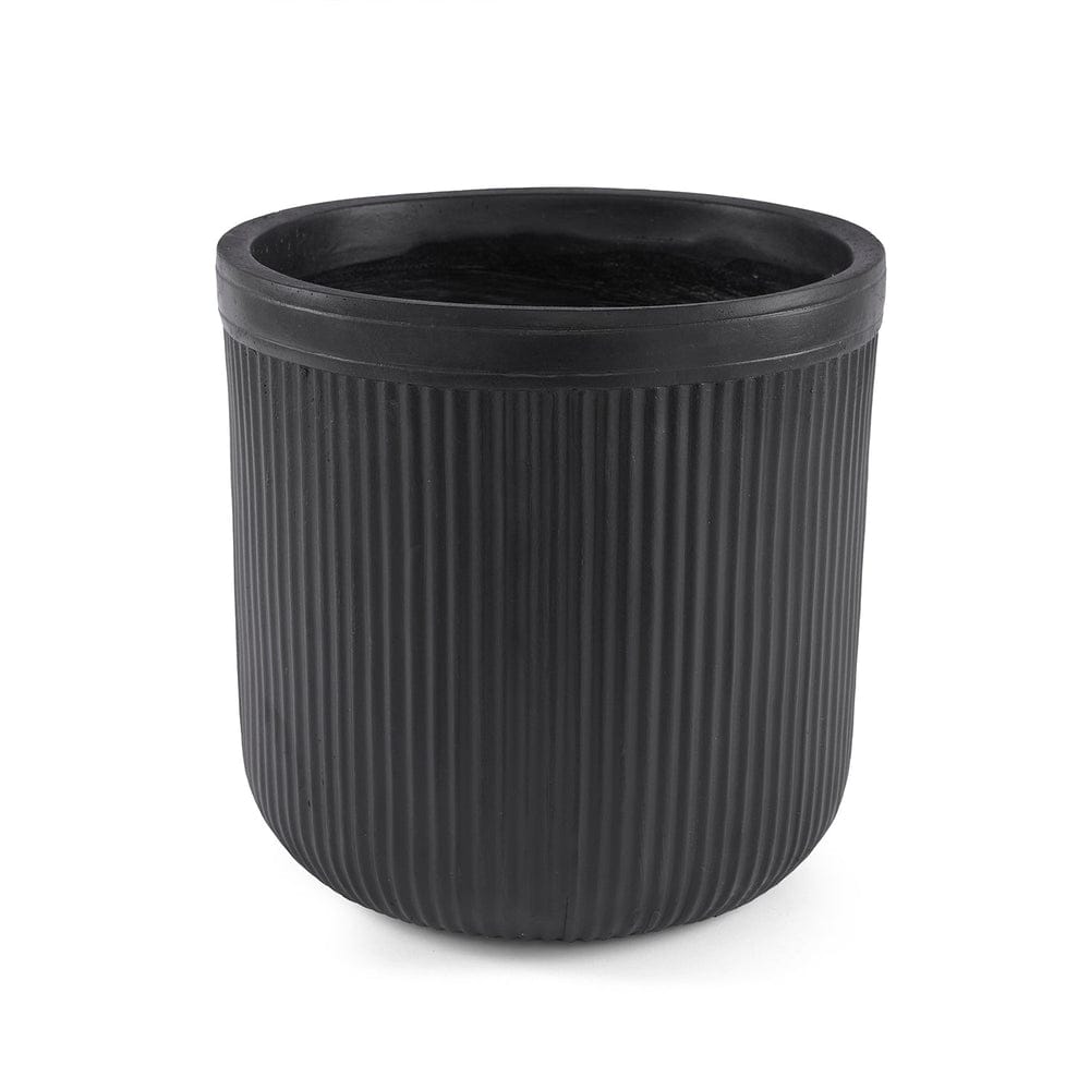 Black Vertical Ribbed Polyfibre Clay Pot Medium