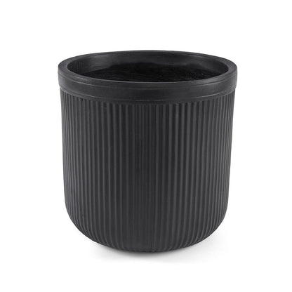 Black Vertical Ribbed Polyfibre Clay Pot Medium